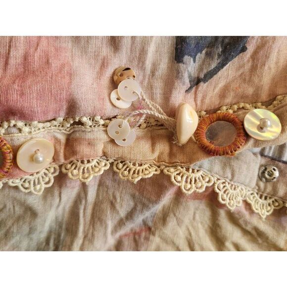 ETHNC Kurta Salwar Set Abstract Art Print Lace Shell Linen Cotton Flowy - Picture 5 of 9